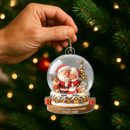 Santa Couple Acrylic Ornament with Cozy Hug Design, Perfect Christmas Gift for Couples