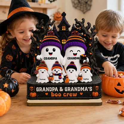 2-Layer Wooden Plaque, Grandpa & Grandma's Boo Crew Haunted House, Creative Gift for Grandparents