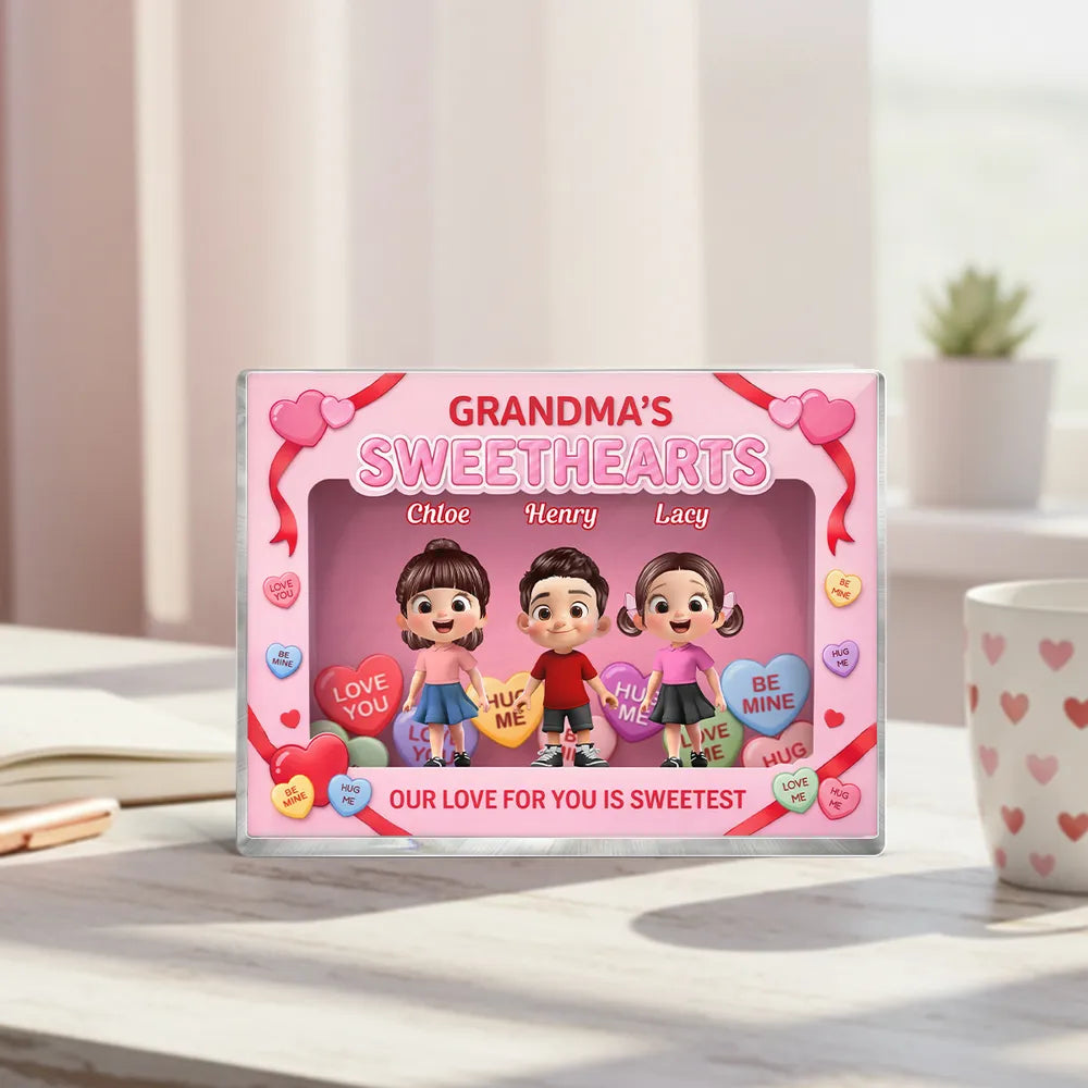 Personalized Rectangle Acrylic Block Plaque for Grandma, Sweet Grandkids Candy Hearts Design, Unique Gift for Her