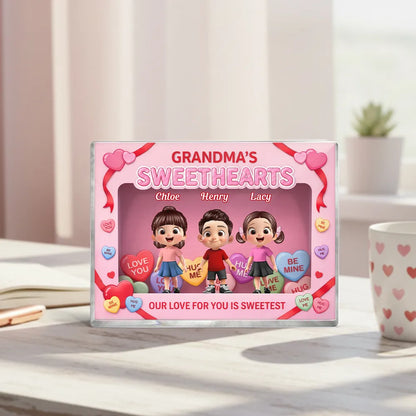 Personalized Rectangle Acrylic Block Plaque for Grandma, Sweet Grandkids Candy Hearts Design, Unique Gift for Her
