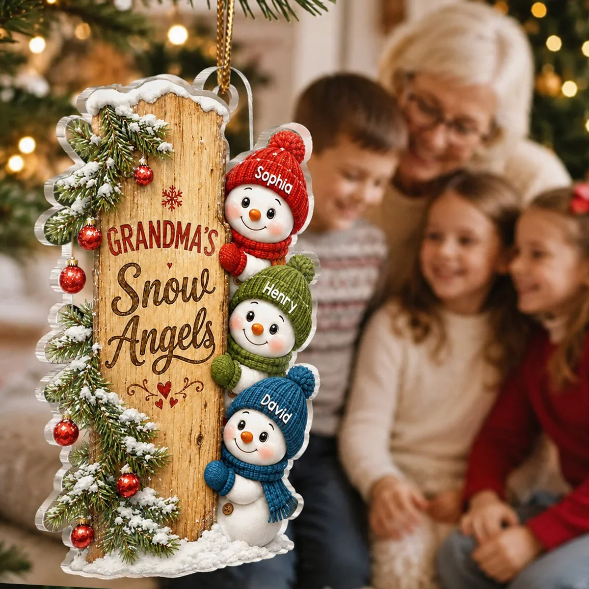 Grandma's Snow Angels Acrylic Ornament, Personalized Family Keepsake for the Christmas Tree, Creative Gift for Grandma