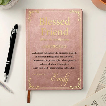 Personalized Leather Journal, Blessed Friend Christian Quote, Burgundy Vintage Style, Unique Gift for Best Friend