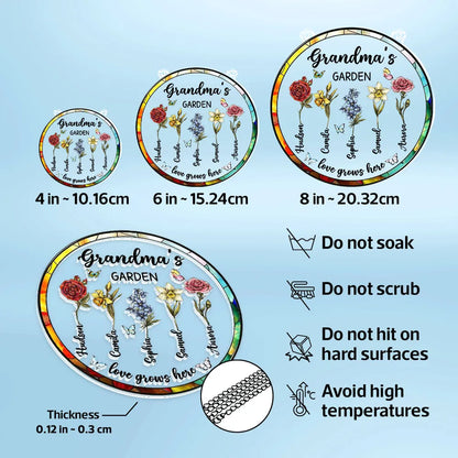 Grandma's Garden Love Grows Here Acrylic Suncatcher Ornament - Sunlight Reflection Window Decor, Thoughtful Personalized Gift