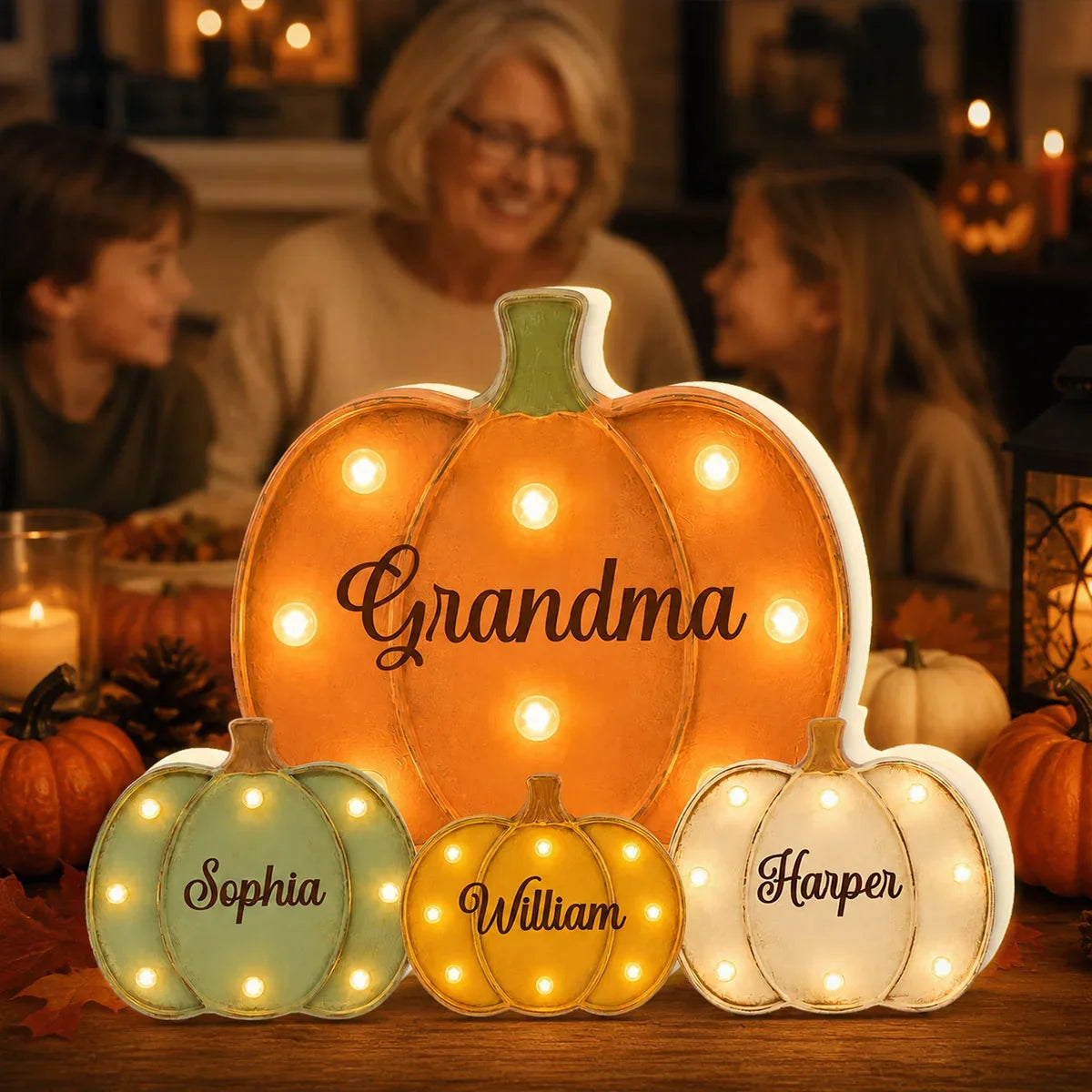Personalized Grandma Acrylic Light Box with Little Pumpkins, Heartwarming Creative Gift for Family