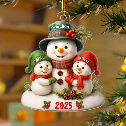Acrylic Ornament Snowman Family Design for Holiday Décor, Warm Festive Accent, Gift-Ready for Grandma and Family