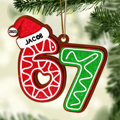 Personalized Acrylic Ornament 67 Gingerbread Design, Teen Slang Christmas Tree Decor, Cute Unique Gift for Grandkids