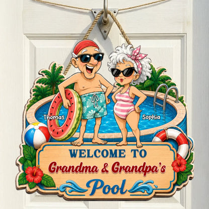 Personalized Wooden Sign, Welcome to Grandma & Grandpa's Pool, Unique Poolside Gift