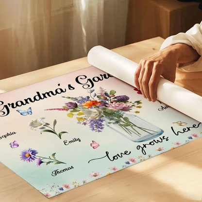Personalized Grandma's Garden Flower Jar Poster, Custom Family Names Wall Art, Unique Gift for Grandma