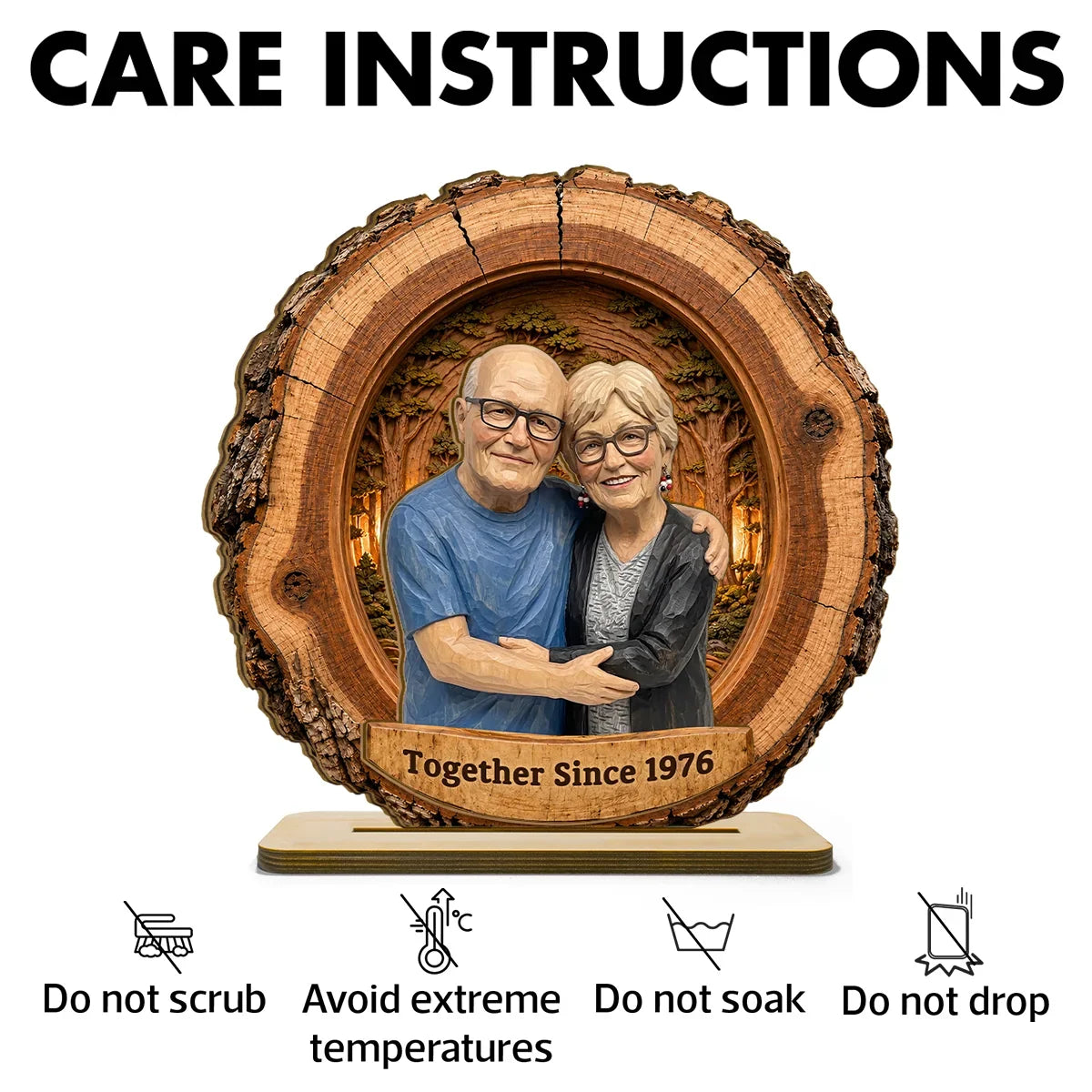Personalized 2-Layer Wooden Plaque, AI Woodcut Style Hugging Couple Portrait, Unique Gift for Partner