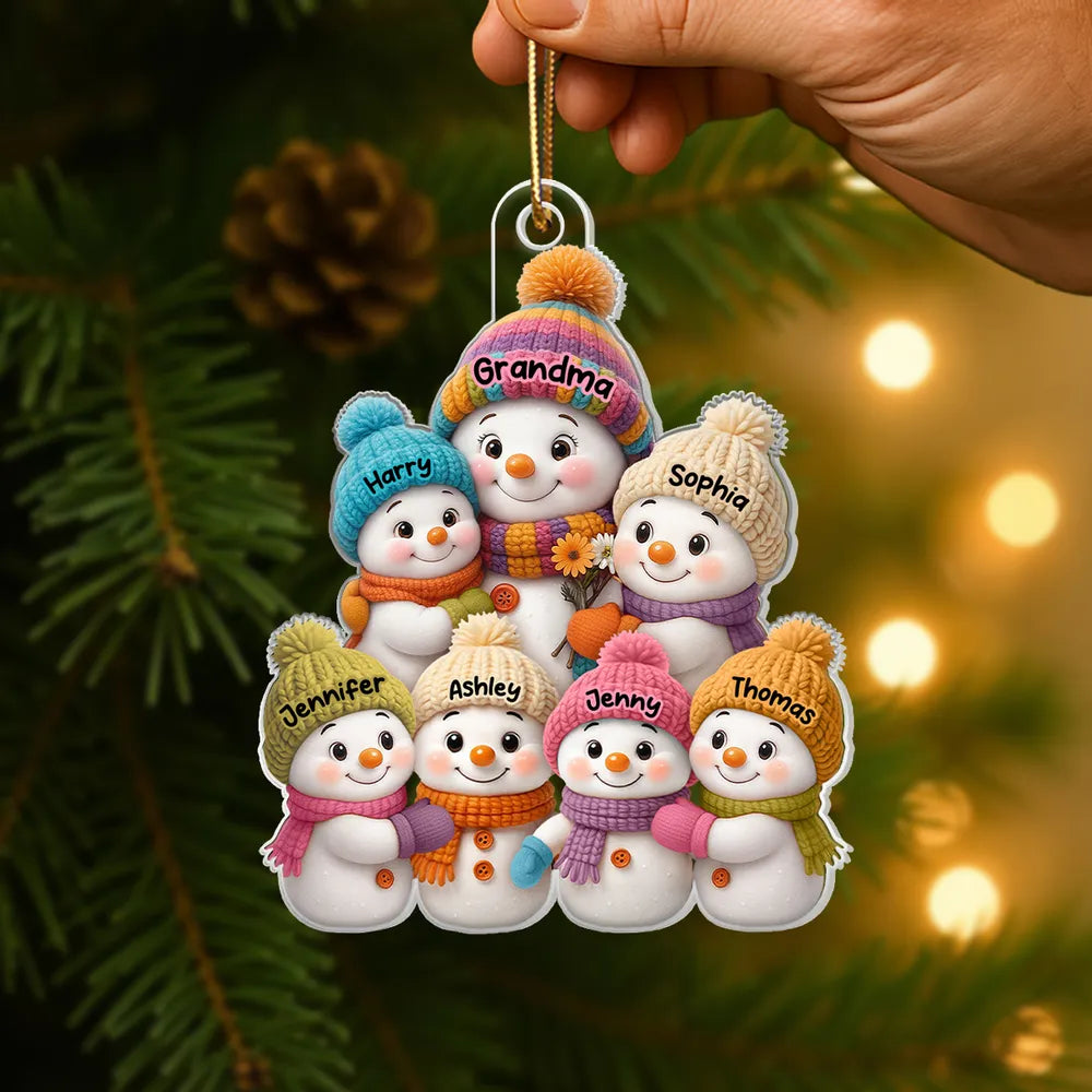 Christmas Snowman Family Ornament with Knit Accents, Perfect Gift