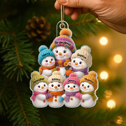 Christmas Snowman Family Ornament with Knit Accents, Perfect Gift