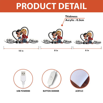 Personalized Couple Heart Acrylic Light Box, Y2K Cartoon Look for Bedroom Shelf Decor, Unique Romantic Gift for Him or Her