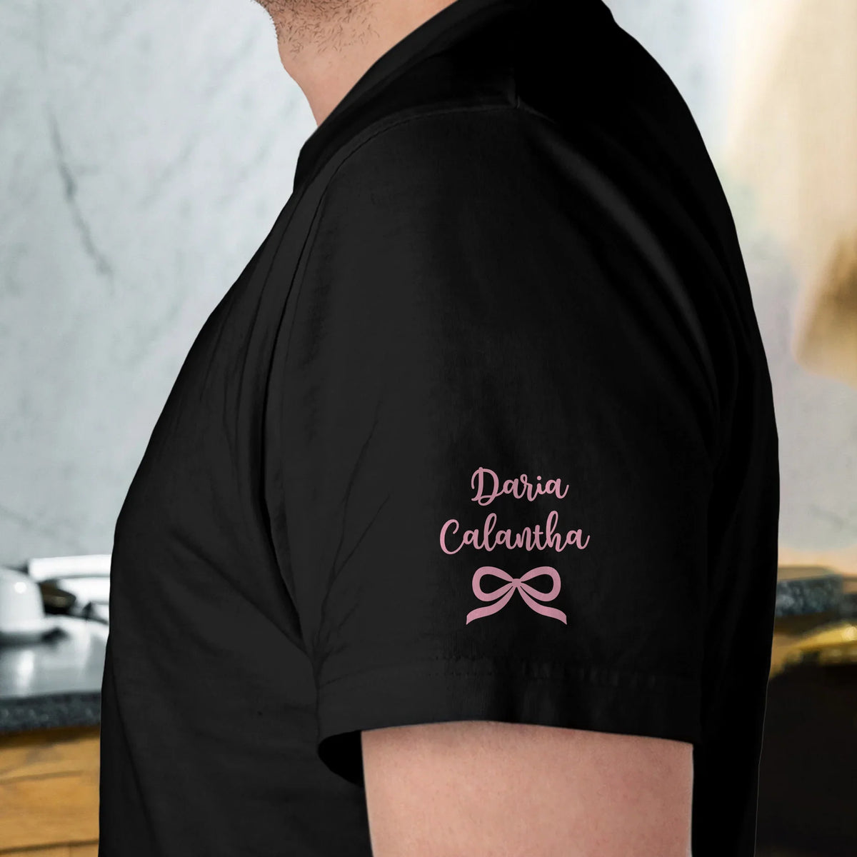 Personalized Girl Dad Dual Print Classic Tee, Pink Bow Design, Crossed Arms Look, Unique Creative Gift for Dad