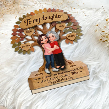 Personalized 2-Layer Wooden Plaque Tree of Life Mom & Daughter Hugging - Unique Mother's Day Gift, Family Keepsake Decor