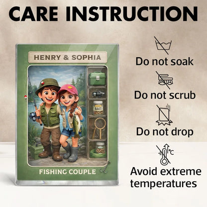 Personalized Rectangle Acrylic Block Plaque Fishing Couple Cartoon Keepsake for Lake-Loving Partners, Unique Creative Gift