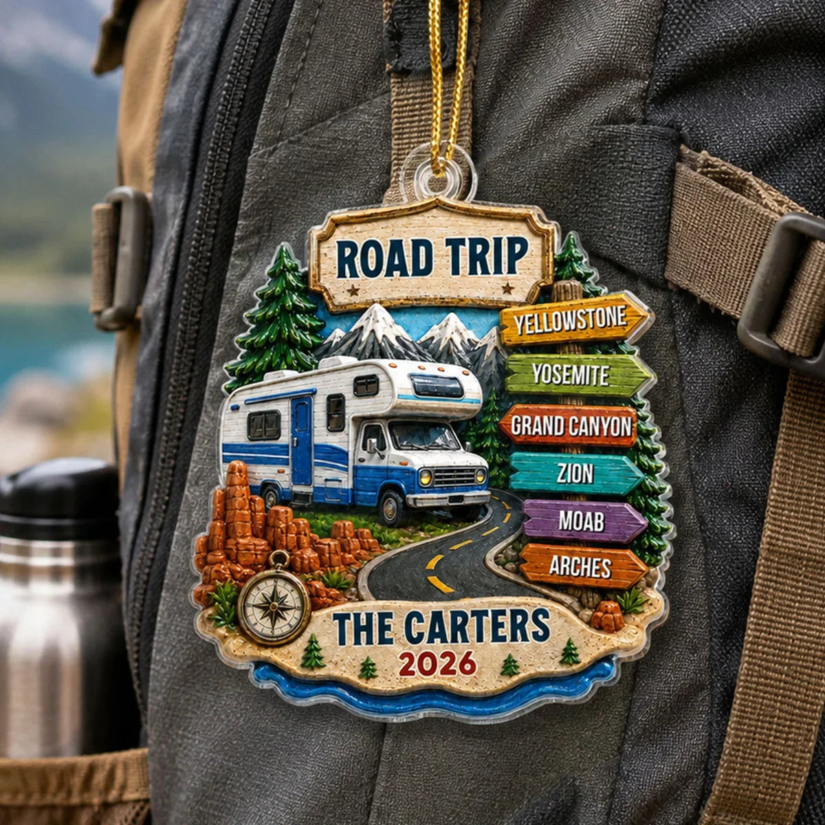 Personalized Acrylic Ornament, Scenic RV Road Trip Keepsake, Creative Christmas Gift for Travelers and Family