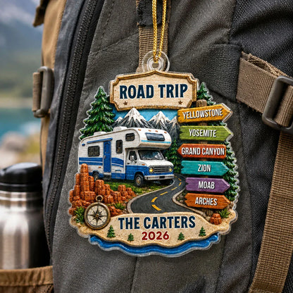 Personalized Acrylic Ornament, Scenic RV Road Trip Keepsake, Creative Christmas Gift for Travelers and Family