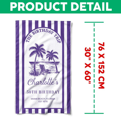Custom Beach Towel with Pink Tropical Palms, Vacation Vibe for Beach Trip or Cruise, Thoughtful Birthday Gift