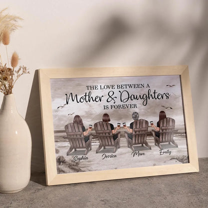 Poster of Mother & Daughters with Coastal Scene Customizable Wall Art Warm Home Decoration Thoughtful Gift