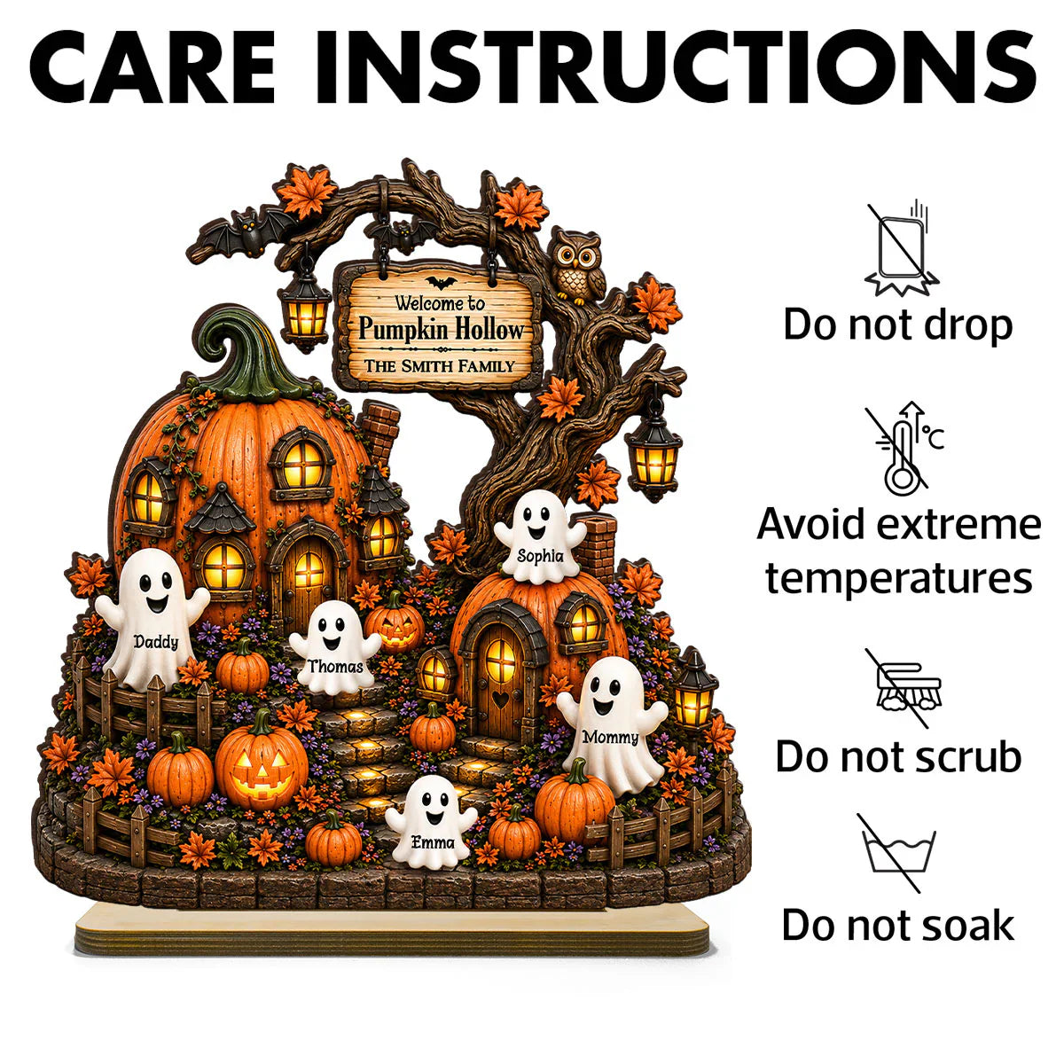 Personalized 2-Layer Wooden Plaque, Pumpkin Hollow Scene, Unique Halloween Gift for Family Decor