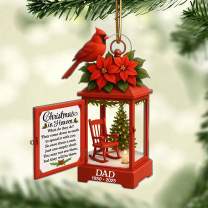 Acrylic Ornament Lantern Scene with Poinsettia and Candle – serene remembrance tree ornament, gift-ready memorial keepsake for Dad, Mom, and loved ones