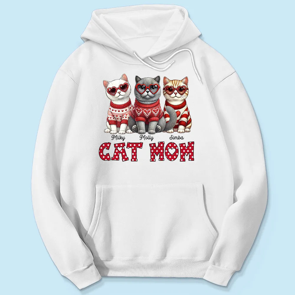 Cat Mom Classic Tee Personalized with Your Cats' Look, Sweet Heart Theme Shirt, Thoughtful Unique Gift for Her