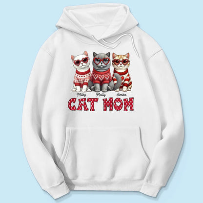 Cat Mom Classic Tee Personalized with Your Cats' Look, Sweet Heart Theme Shirt, Thoughtful Unique Gift for Her