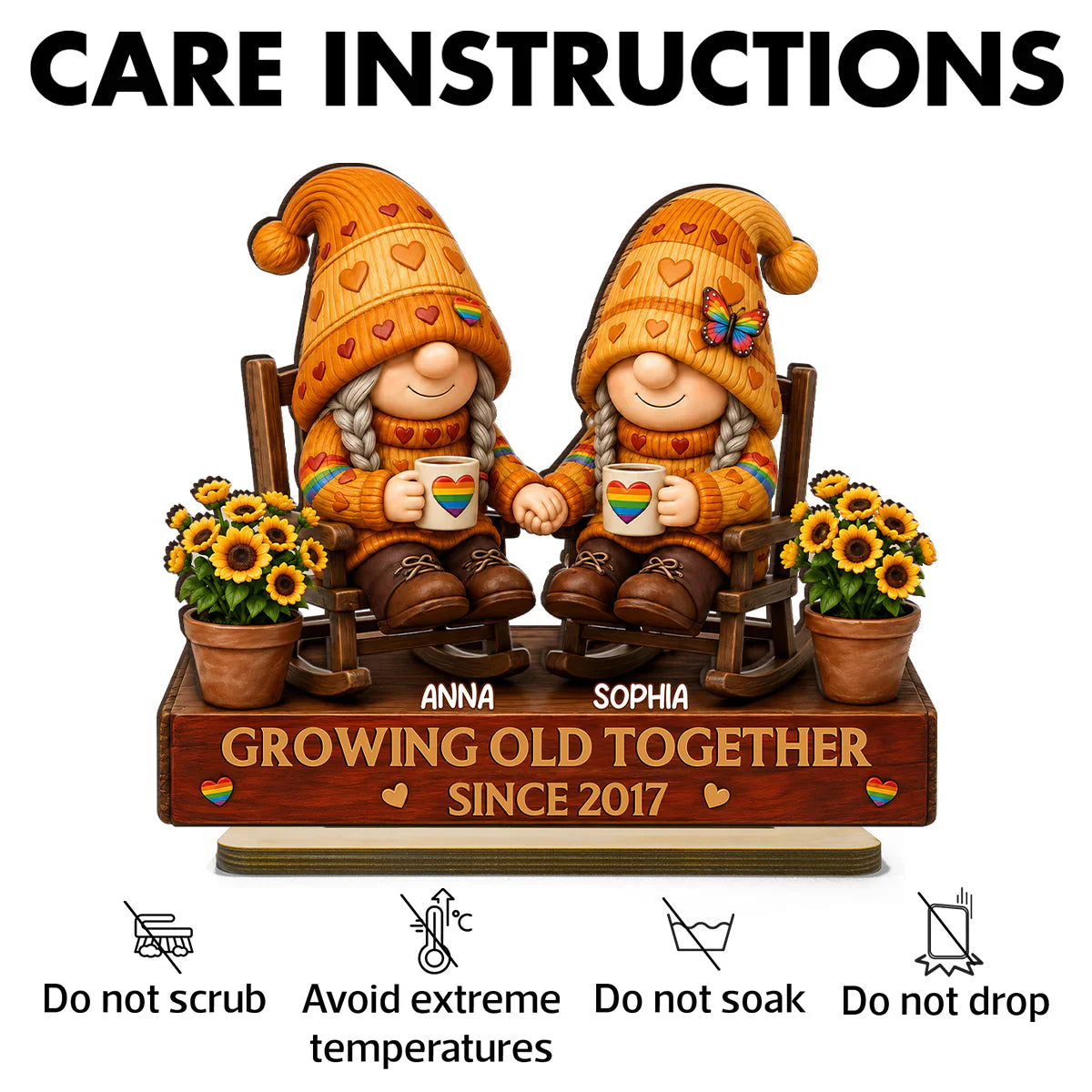 LGBT Wooden Plaque, Growing Old Together Couple Design, Personalized Unique Creative Gift for Home