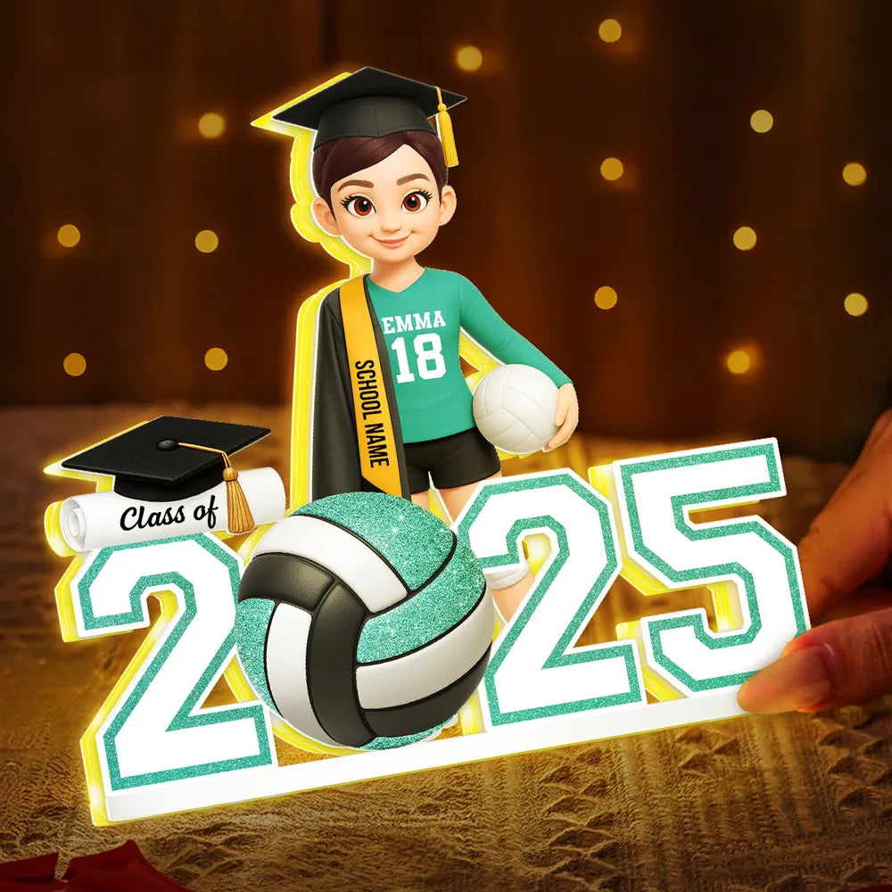 Graduation Acrylic Light Box with Custom Volleyball Player, Soft Atmosphere Lighting Keepsake for Class of 2025 and Unique Gift for Friends