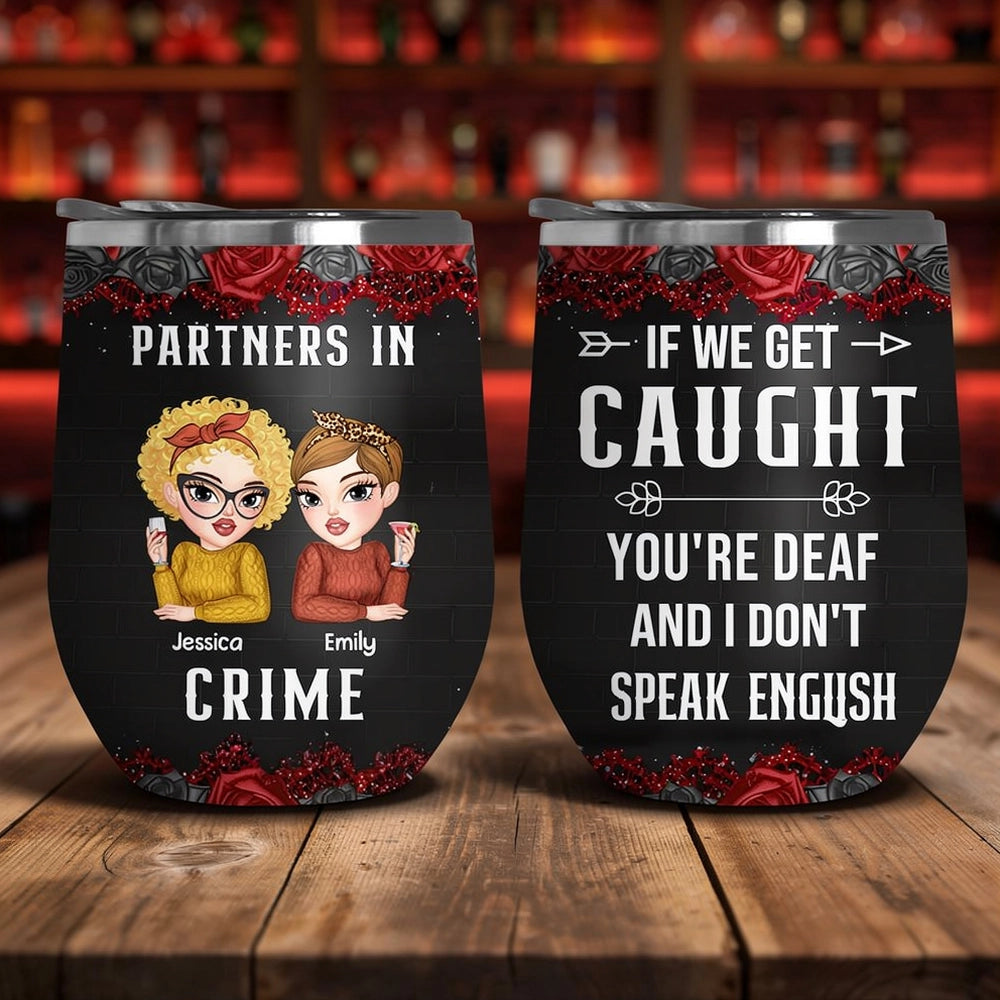 Personalized Partners In Crime Eggshell Cup, Funny Best Friends Cartoon Girls with Roses, Unique Gift for Your Ride-or-Die