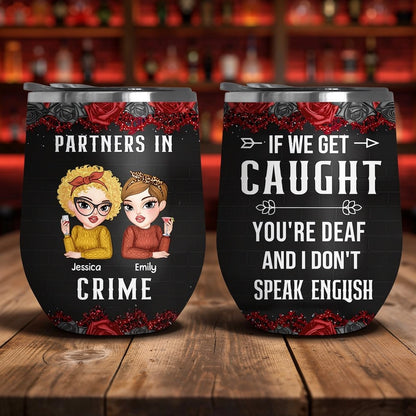 Personalized Partners In Crime Eggshell Cup, Funny Best Friends Cartoon Girls with Roses, Unique Gift for Your Ride-or-Die