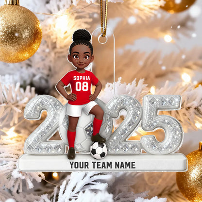 Acrylic Ornament - Custom Soccer Player with Ball, Stadium Lights & Snowflakes - Unique Gift for Players & Coaches