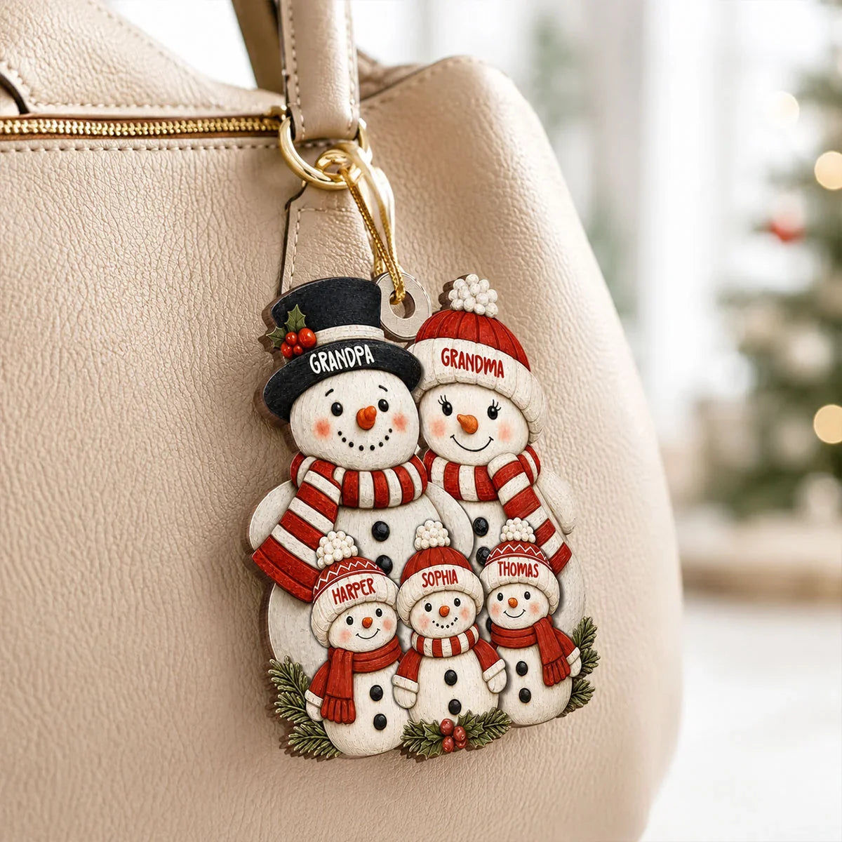 Personalized Wooden Ornament, Snowman Grandparents with Grandkids, Festive Tree Decor, Unique Family Gift