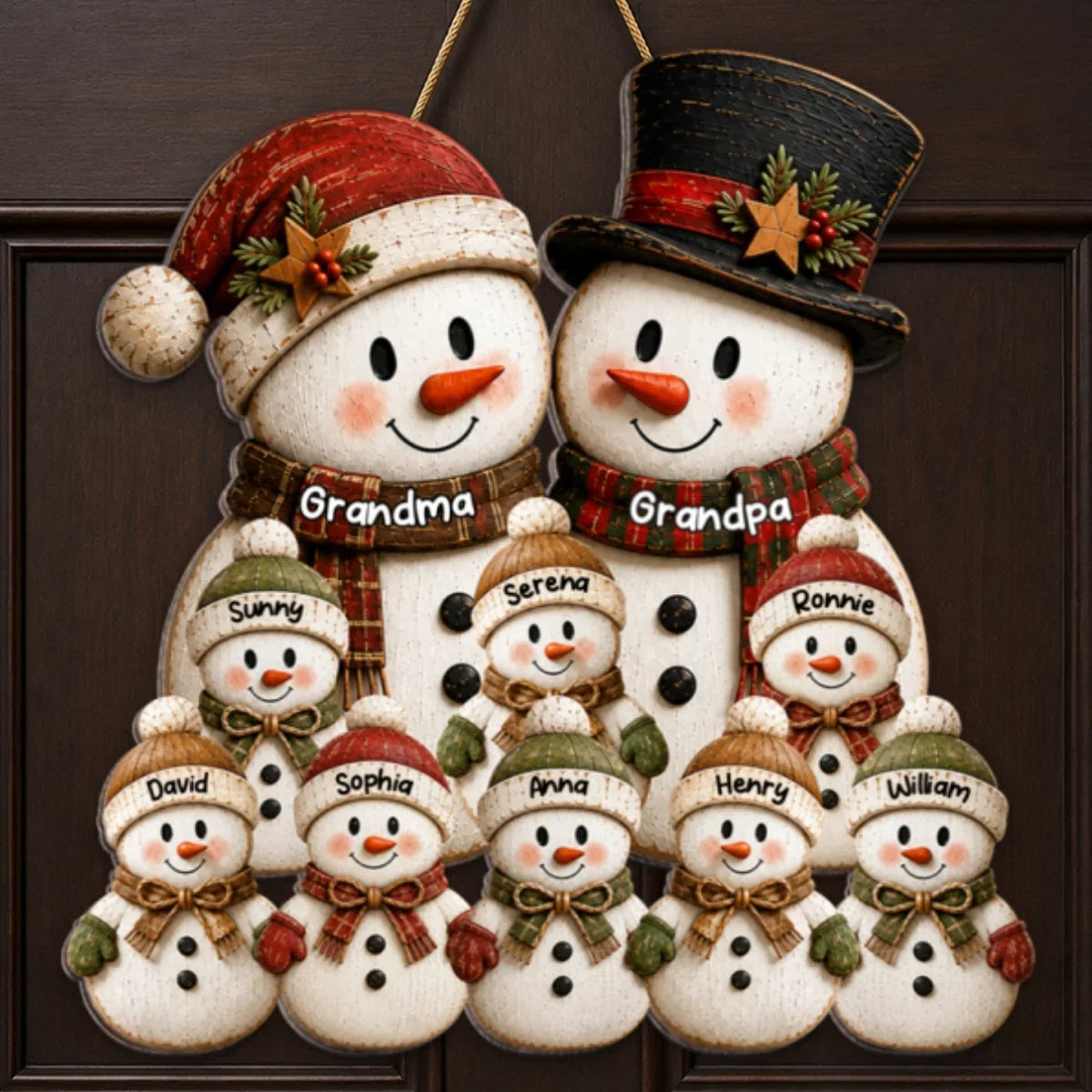 Personalized Wooden Sign, Heartwarming Grandparents and Grandkids Snowman Scene, Creative Family Gift