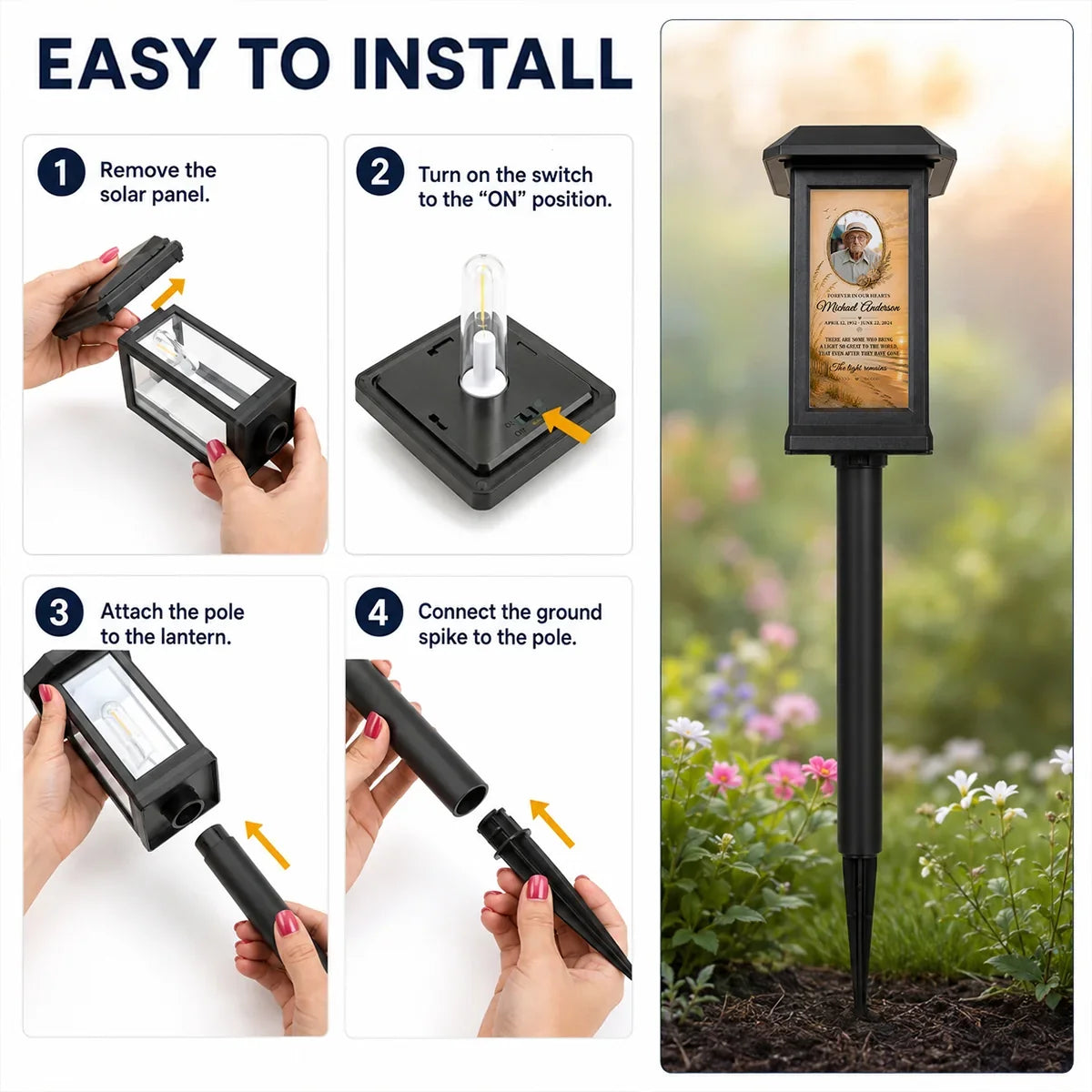 Personalized Solar Garden Stake Light, Forever in Our Hearts Tribute, Creative Remembrance Gift for Family