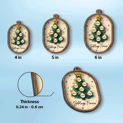 Personalized 2-Layer Wooden Ornament for Siblings Christmas Tree Decor, Custom Family Names Keepsake Gift