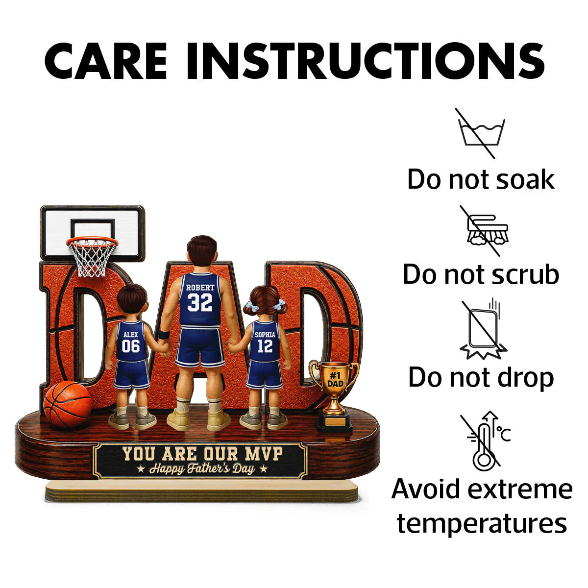 Personalized 2-Layer Wooden Plaque, Basketball Dad MVP Design, Unique Gift for Father's Day