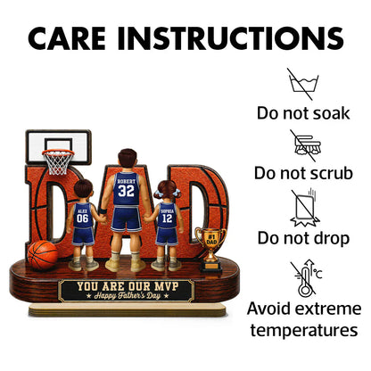 Personalized 2-Layer Wooden Plaque, Basketball Dad MVP Design, Unique Gift for Father's Day