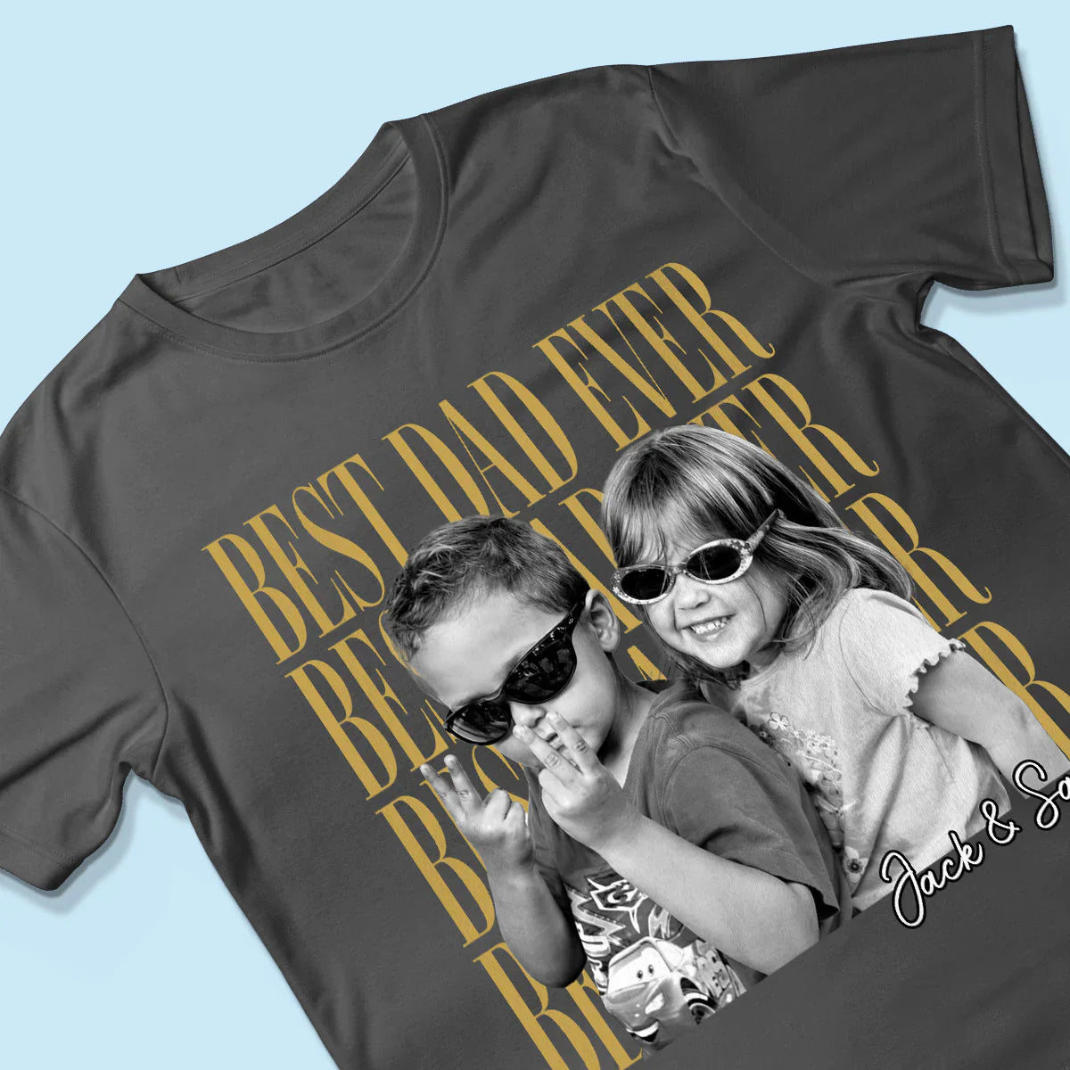 Best Dad Ever Classic Tee, Custom Photo Shirt With Playful Kids in Sunglasses, Creative Gift for Dad