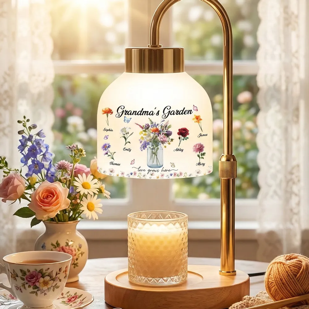 Personalized Candle Warmer Lamp Grandma's Garden Floral Decor, Cozy Bedroom Glow, Unique Gift for Grandma