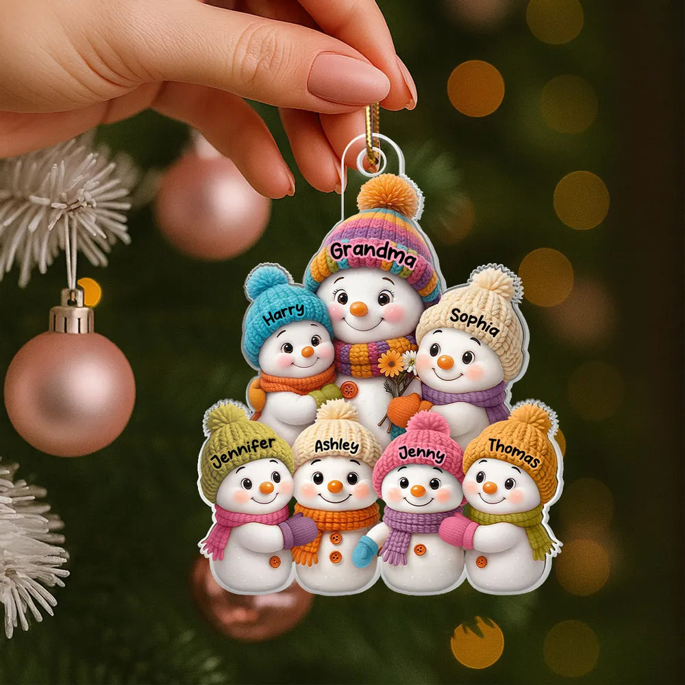 Christmas Snowman Family Ornament with Knit Accents, Perfect Gift