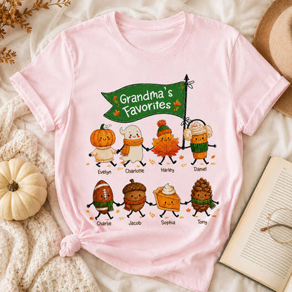 Classic Tee with Cute Pumpkin, Ghost & Leaf Holding Hands, Personalized Creative Gift for Grandma