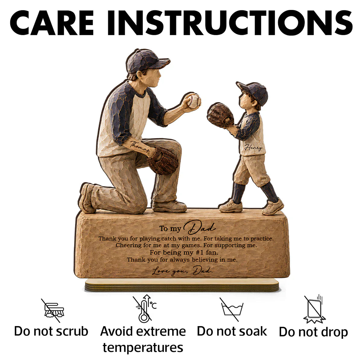 Personalized 2-Layer Wooden Plaque, Sunlit Baseball Dad & Child Catch Scene, Unique Gift for Dad