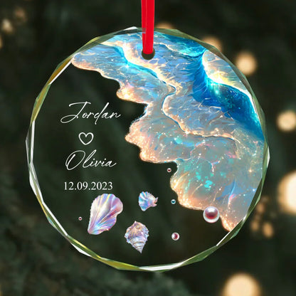 Custom Crystal Ornament for Couple, Romantic Coastal Keepsake with Wedding Portrait Look, Creative Gift
