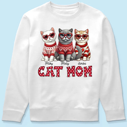 Cat Mom Classic Tee Personalized with Your Cats' Look, Sweet Heart Theme Shirt, Thoughtful Unique Gift for Her