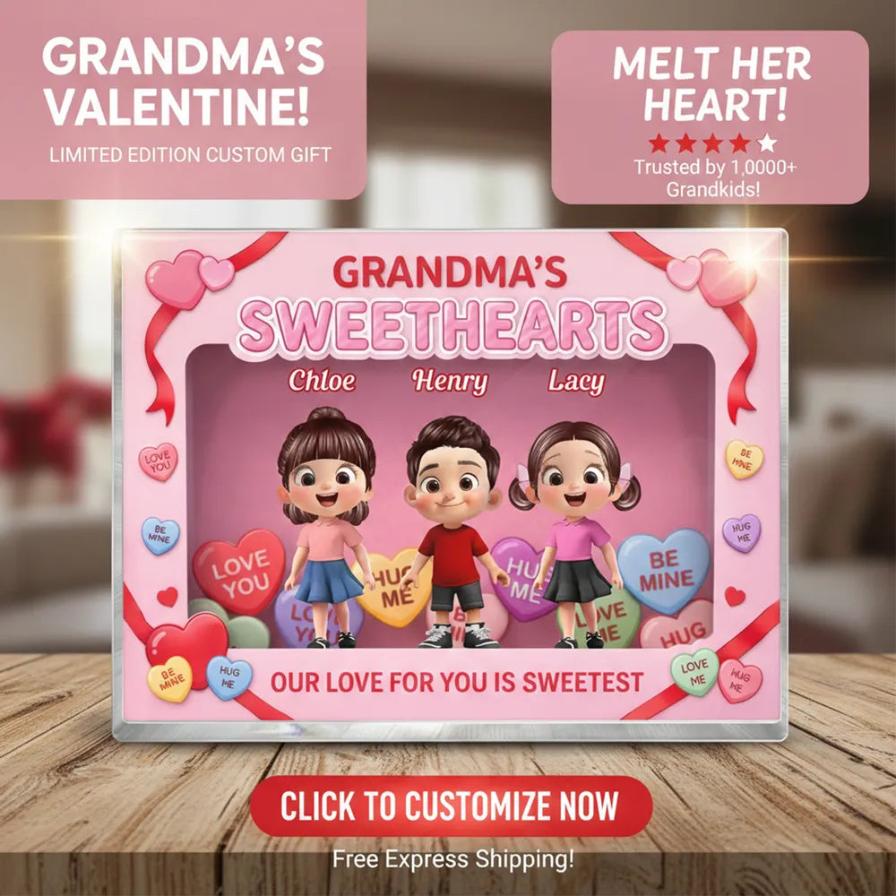 Personalized Rectangle Acrylic Block Plaque for Grandma, Sweet Grandkids Candy Hearts Design, Unique Gift for Her