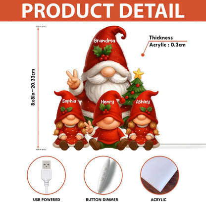 Personalized Acrylic Light Box for Grandma with Grandkids Gnomes, Cozy Christmas Decor & Unique Holiday Gift