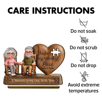 Personalized 2-Layer Wooden Plaque with Elderly Couple Holding Hands, You're My Missing Piece, Unique Gift for Couples