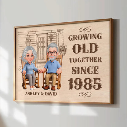 Personalized Couple Poster, Growing Old Together Rocking Chairs Wall Art, Unique Anniversary Gift for Husband & Wife