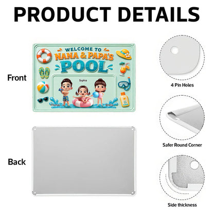 Personalized Rectangular Iron Sign, Nana & Papa's Poolside Kids, Unique Gift for Grandparents
